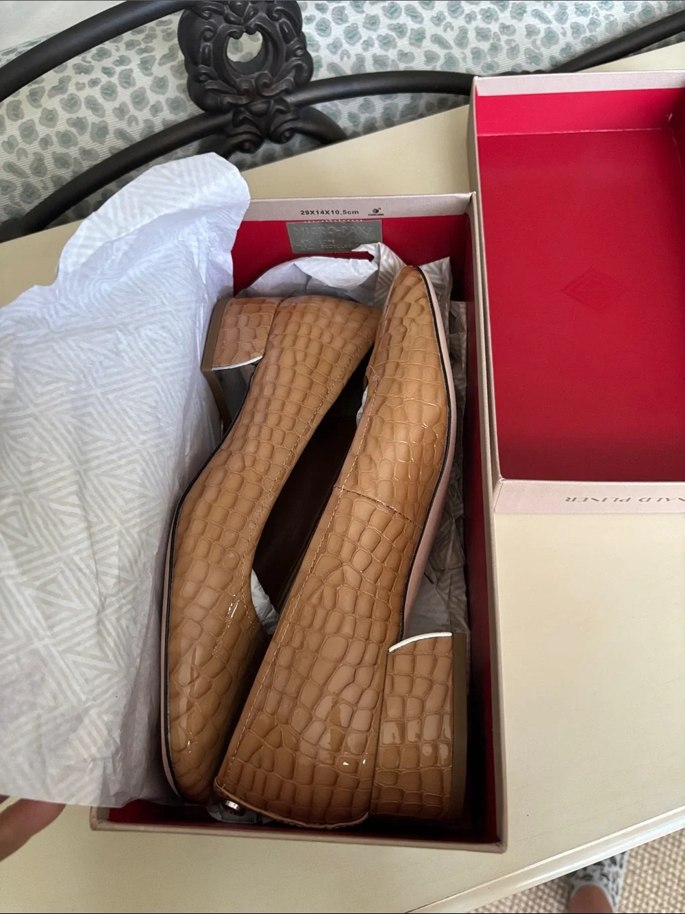 Donald J. Pliner Nude Tan Croc-Embossed Square-Toe Ballet style with low heel
